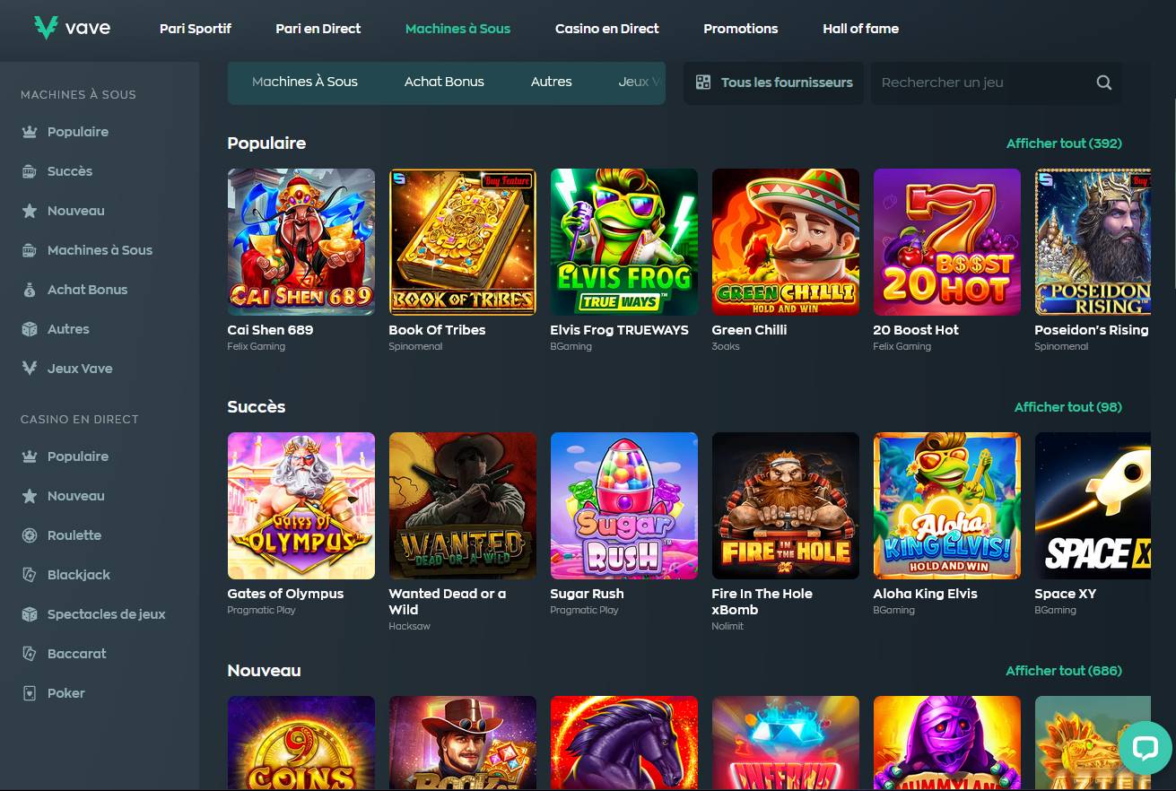 Les machines de Casino de Vave